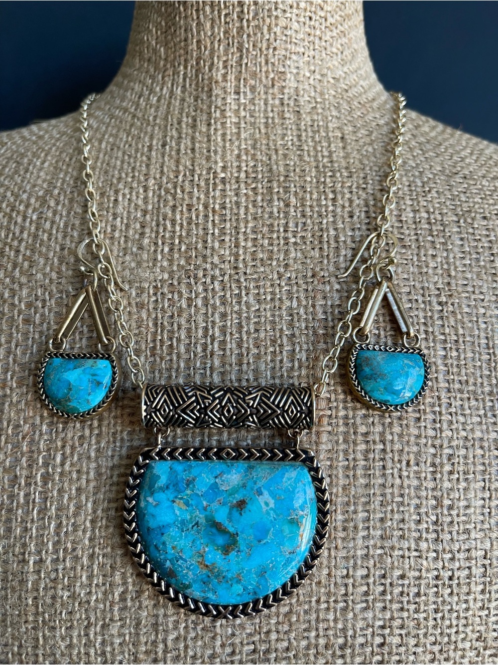 Barse turquoise necklace and matching earrings.